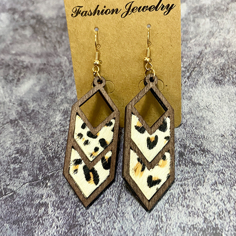 Wholesale Leopard Print Cow Print Western Style Hollow Leather Earrings
